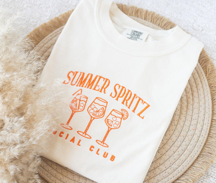 Embroidered Club Spritz Aperol Comfort Colors® Tshirt, Embroidered Summer Cocktail Tee for Women, Embroidered, SUAP-C-196