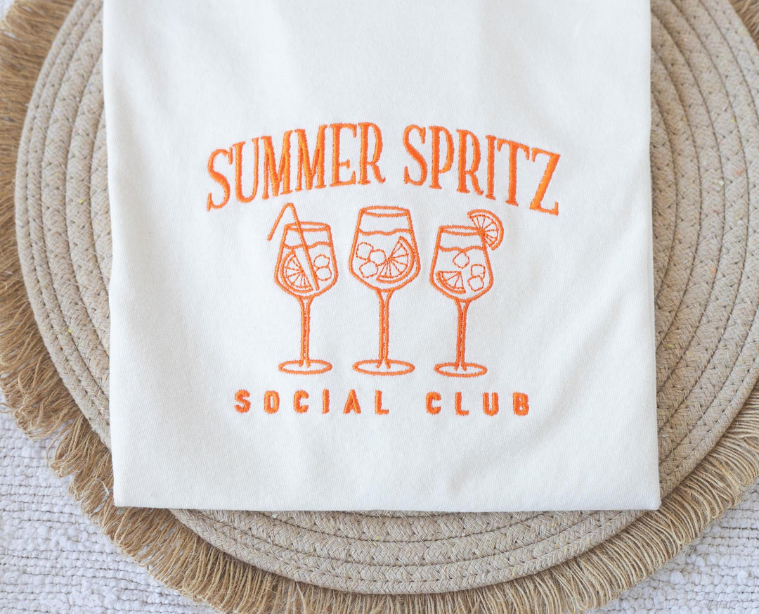 Embroidered Club Spritz Aperol Comfort Colors® Tshirt, Embroidered Summer Cocktail Tee for Women, Embroidered, SUAP-C-196