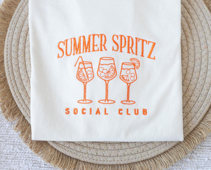 Embroidered Club Spritz Aperol Comfort Colors® Tshirt, Embroidered Summer Cocktail Tee for Women, Embroidered, SUAP-C-196