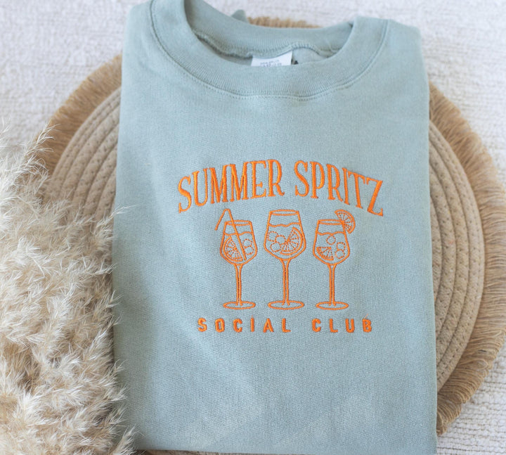 Embroidered Summer Spritz Aperol Sweatshirt, Embroidered Cocktail Sweatshirt, Cute Sweatshirts for Women, Bachelorette Crewneck, SUAPE-C-196