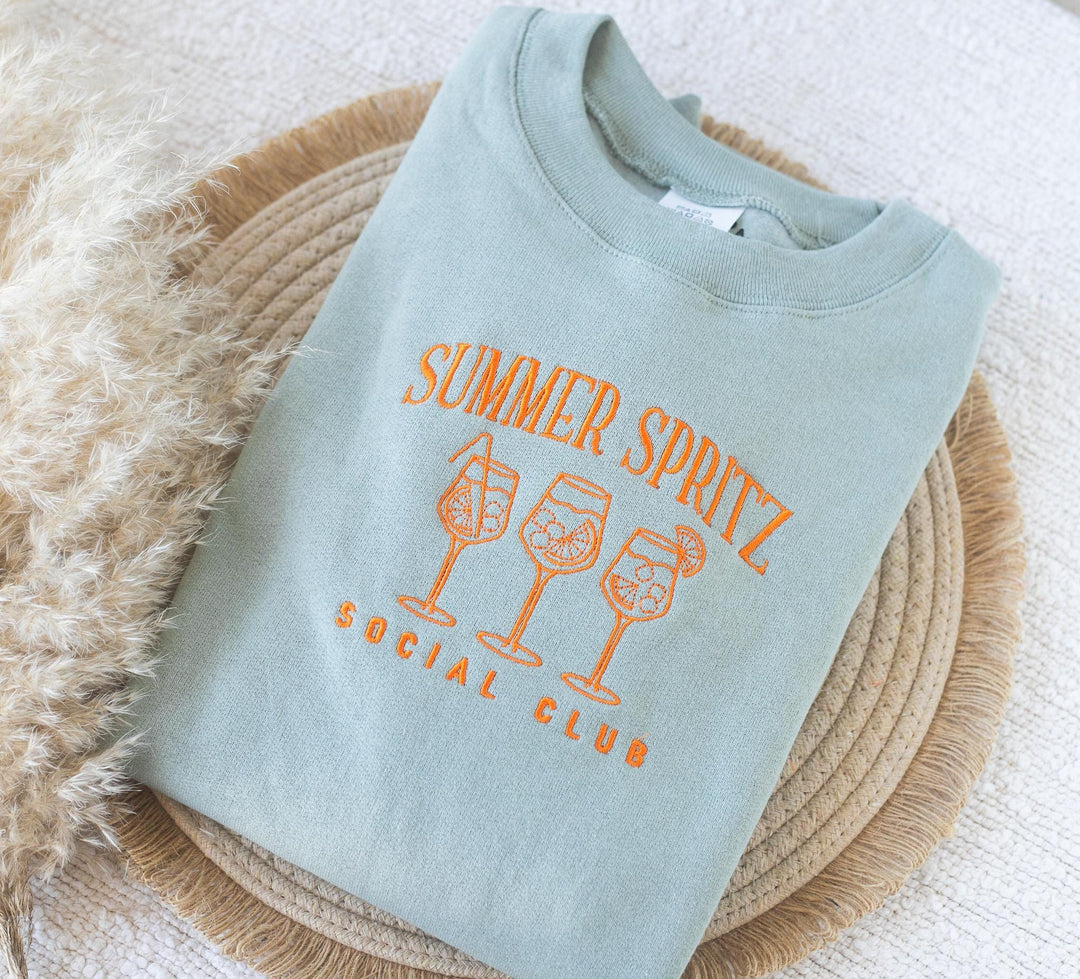 Embroidered Summer Spritz Aperol Sweatshirt, Embroidered Cocktail Sweatshirt, Cute Sweatshirts for Women, Bachelorette Crewneck, SUAPE-C-196