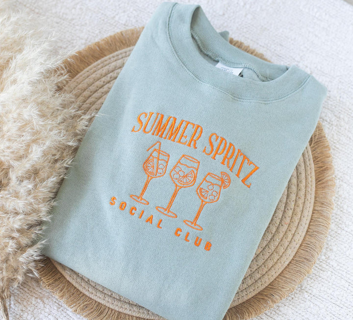 Embroidered Summer Spritz Aperol Sweatshirt, Embroidered Cocktail Sweatshirt, Cute Sweatshirts for Women, Bachelorette Crewneck, SUAPE-C-196
