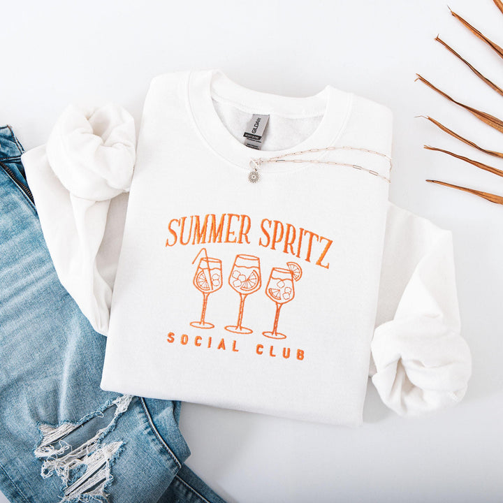 Embroidered Summer Spritz Aperol Sweatshirt, Embroidered Cocktail Sweatshirt, Cute Sweatshirts for Women, Bachelorette Crewneck, SUAPE-C-196