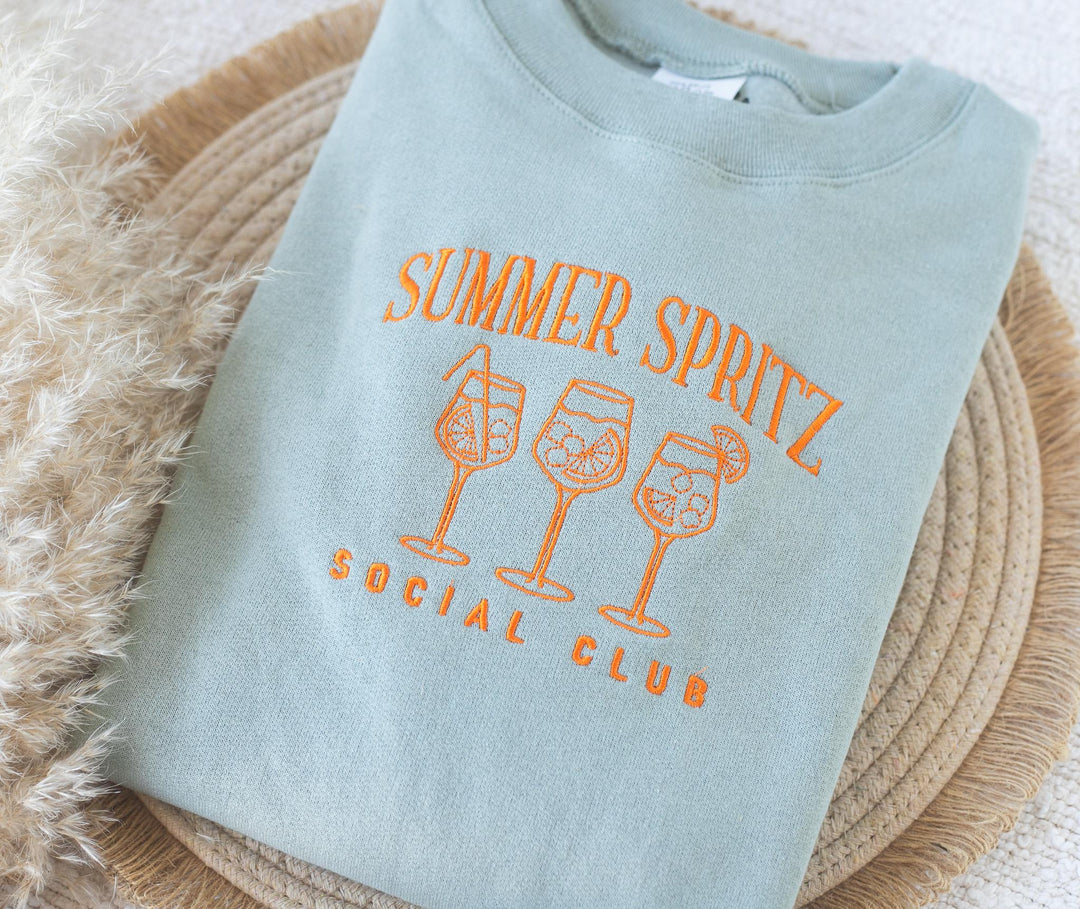 Embroidered Summer Spritz Aperol Sweatshirt, Embroidered Cocktail Sweatshirt, Cute Sweatshirts for Women, Bachelorette Crewneck, SUAPE-C-196