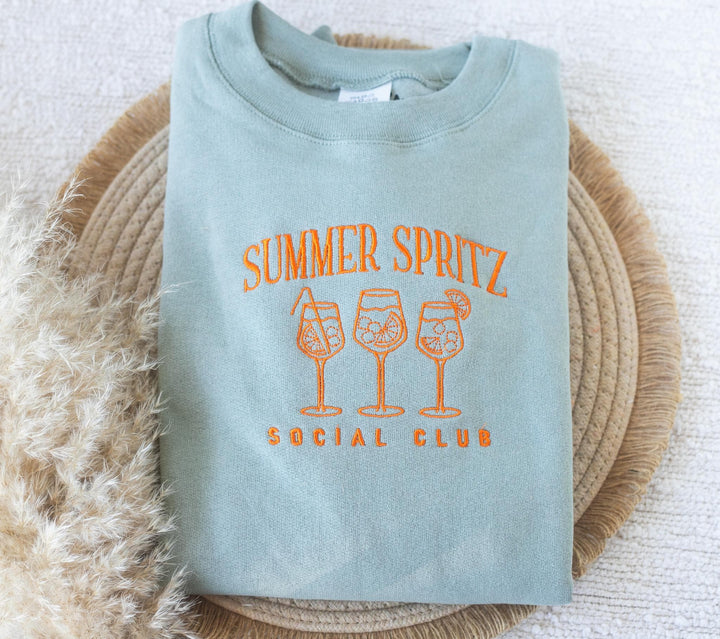Embroidered Summer Spritz Aperol Sweatshirt, Embroidered Cocktail Sweatshirt, Cute Sweatshirts for Women, Bachelorette Crewneck, SUAPE-C-196