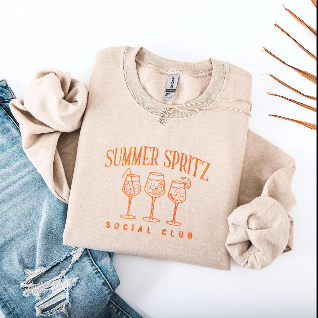 Embroidered Summer Spritz Aperol Sweatshirt, Embroidered Cocktail Sweatshirt, Cute Sweatshirts for Women, Bachelorette Crewneck, SUAPE-C-196