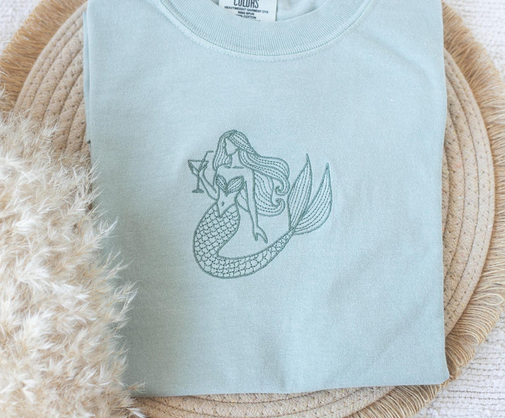 Embroidered Mermaid T-shirt, Embroidered Mermaid Tshirt, Embroidered Summer Tee, Trendy Tshirts for Women MER-C-97
