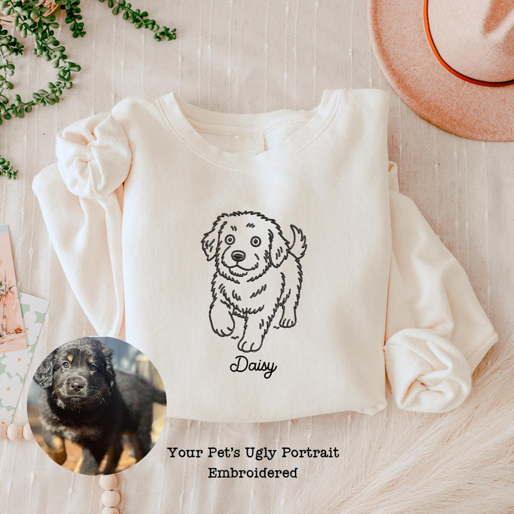 Custom Embroidered Ugly Dog Portrait Sweatshirt, Custom Embroidered Pet Sweatshirt, Dog Photo Sweatshirt, Personalized Pet Gift, Custom Dog