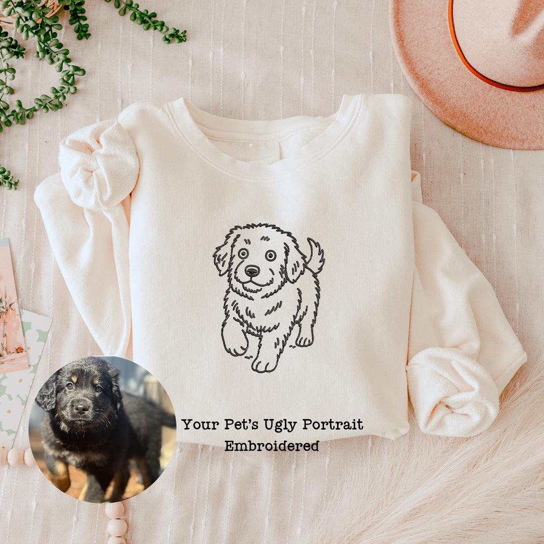 Custom Embroidered Ugly Dog Portrait Sweatshirt, Custom Embroidered Pet Sweatshirt, Dog Photo Sweatshirt, Personalized Pet Gift, Custom Dog