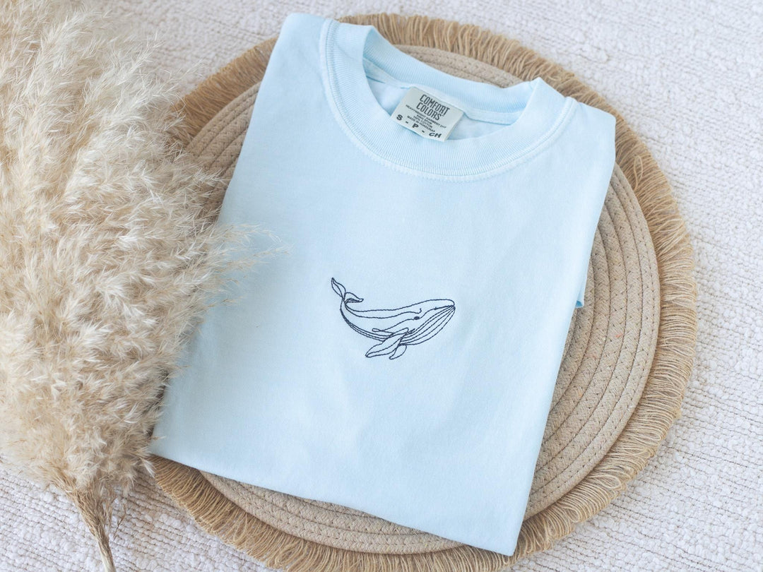 Embroidered Whale T-shirt, Embroidered Mermaid Tshirt, Embroidered Summer Tee, Trendy Tshirts for Women WHALE-C-97
