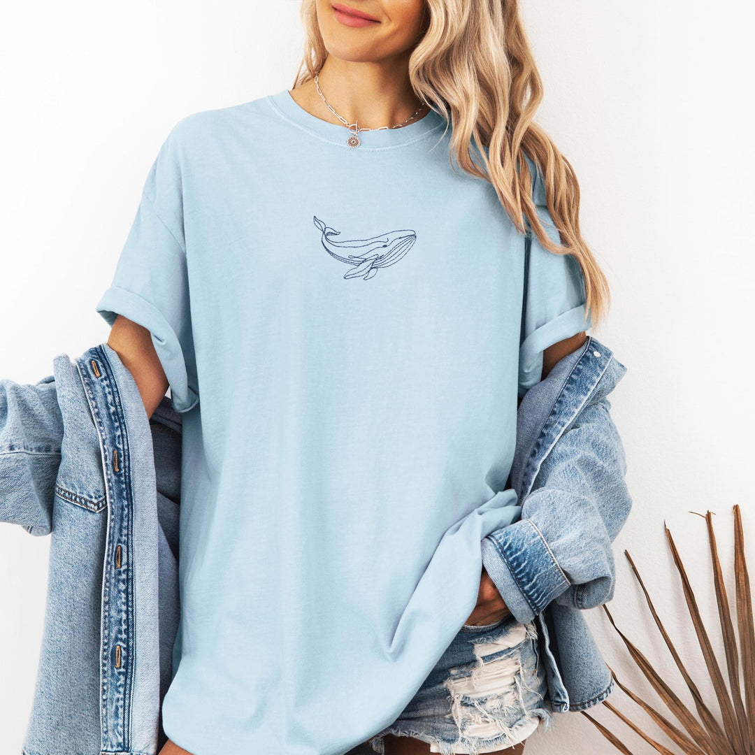 Embroidered Whale T-shirt, Embroidered Mermaid Tshirt, Embroidered Summer Tee, Trendy Tshirts for Women WHALE-C-97