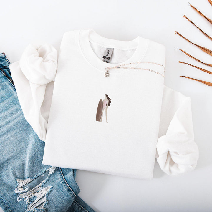 Embroidered Surfer Girl Sweatshirt, Embroidered Surfer Sweatshirt, Cute Sweatshirts for Women, Surfer Sweatshirt, SURG-C-97