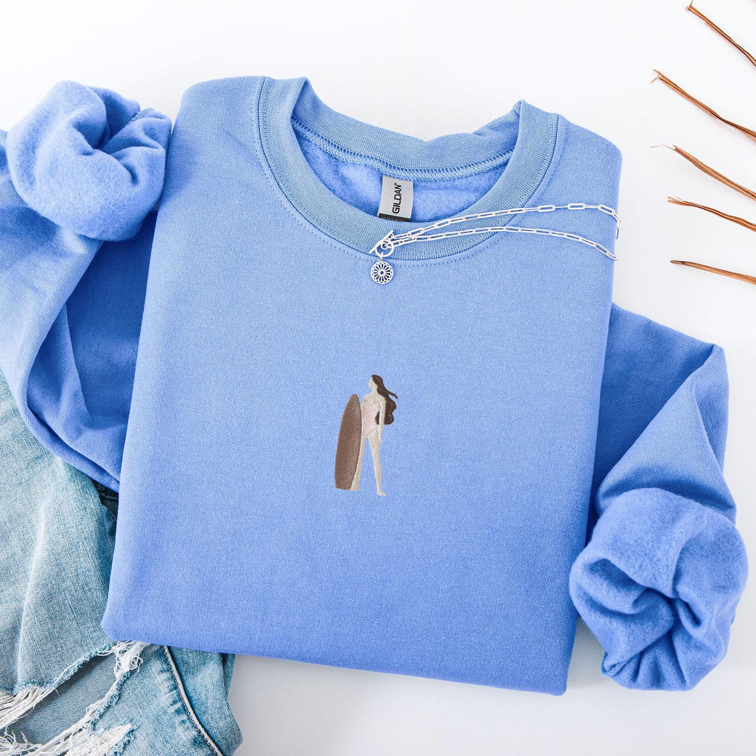 Embroidered Surfer Girl Sweatshirt, Embroidered Surfer Sweatshirt, Cute Sweatshirts for Women, Surfer Sweatshirt, SURG-C-97