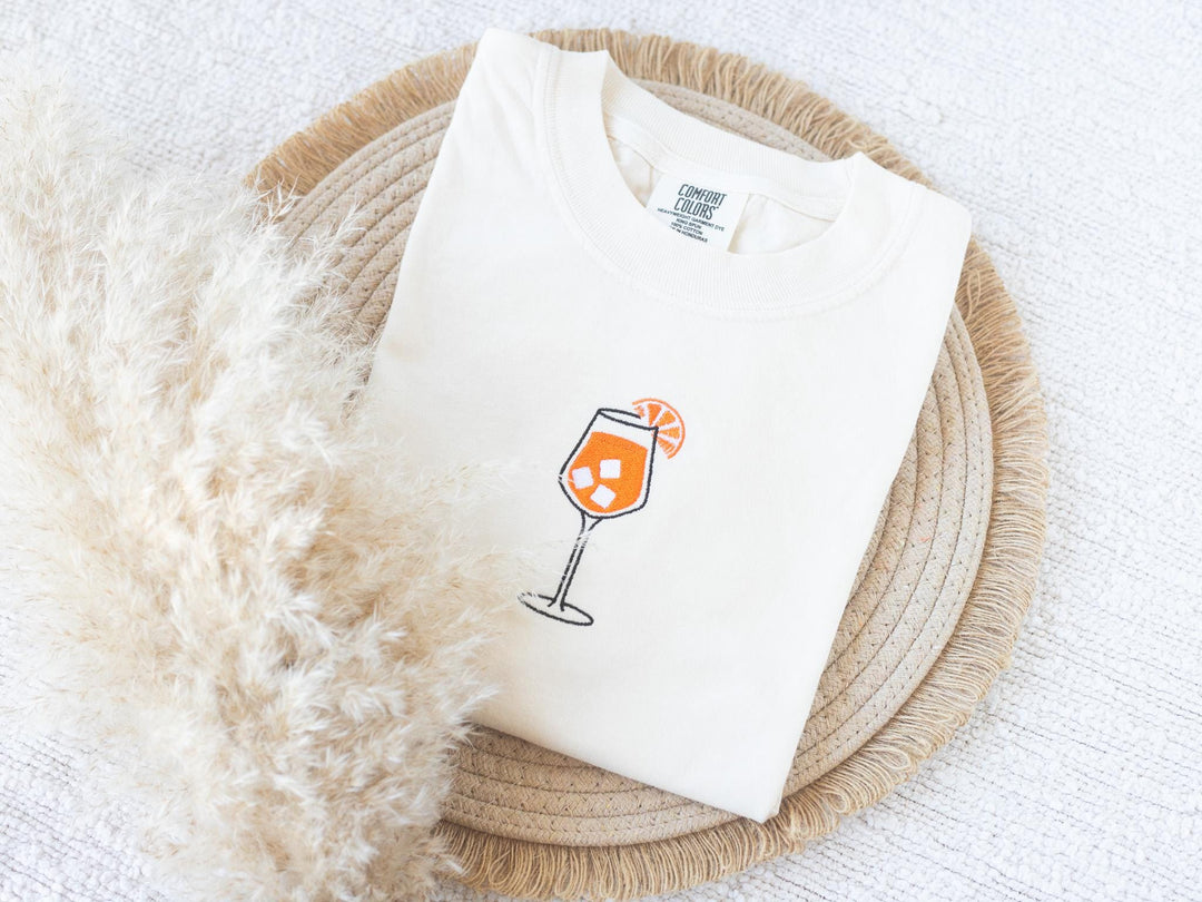 Embroidered Aperol Spritz T-shirt, Embroidered Cocktail Tshirt, Embroidered Summer Tee, Trendy Summer Tshirts for Women APE-C-97