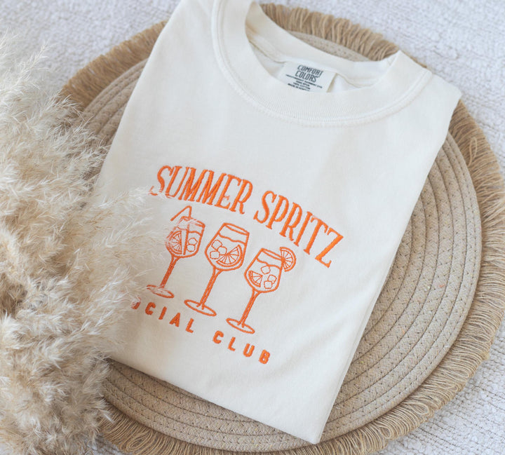 Embroidered Club Spritz Aperol Comfort Colors® Tshirt, Embroidered Summer Cocktail Tee for Women, Embroidered, SUAP-C-196