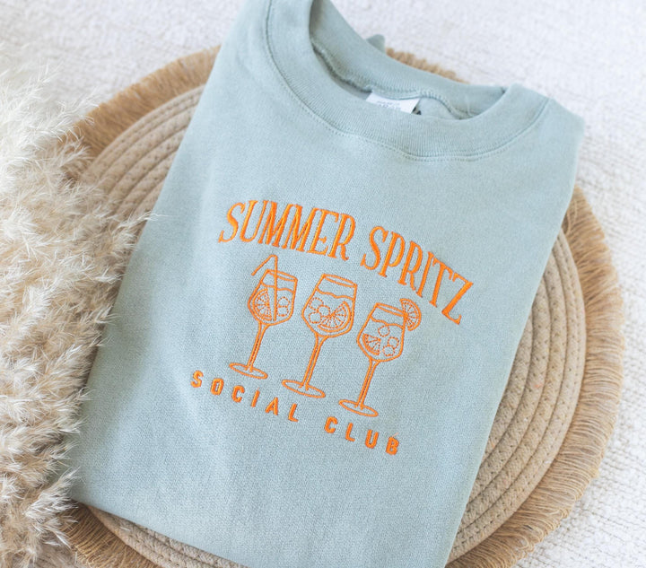 Embroidered Summer Spritz Aperol Sweatshirt, Embroidered Cocktail Sweatshirt, Cute Sweatshirts for Women, Bachelorette Crewneck, SUAPE-C-196