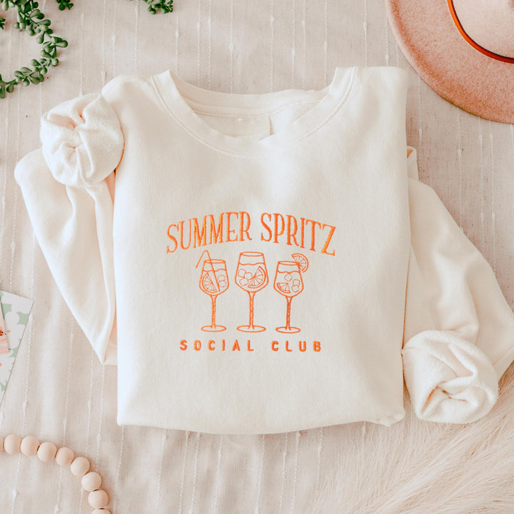 Embroidered Summer Spritz Aperol Sweatshirt, Embroidered Cocktail Sweatshirt, Cute Sweatshirts for Women, Bachelorette Crewneck, SUAPE-C-196