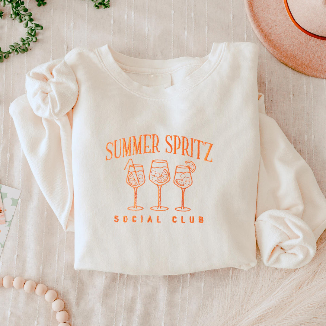 Embroidered Summer Spritz Aperol Sweatshirt, Embroidered Cocktail Sweatshirt, Cute Sweatshirts for Women, Bachelorette Crewneck, SUAPE-C-196