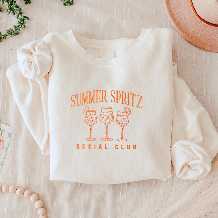 Embroidered Summer Spritz Aperol Sweatshirt, Embroidered Cocktail Sweatshirt, Cute Sweatshirts for Women, Bachelorette Crewneck, SUAPE-C-196