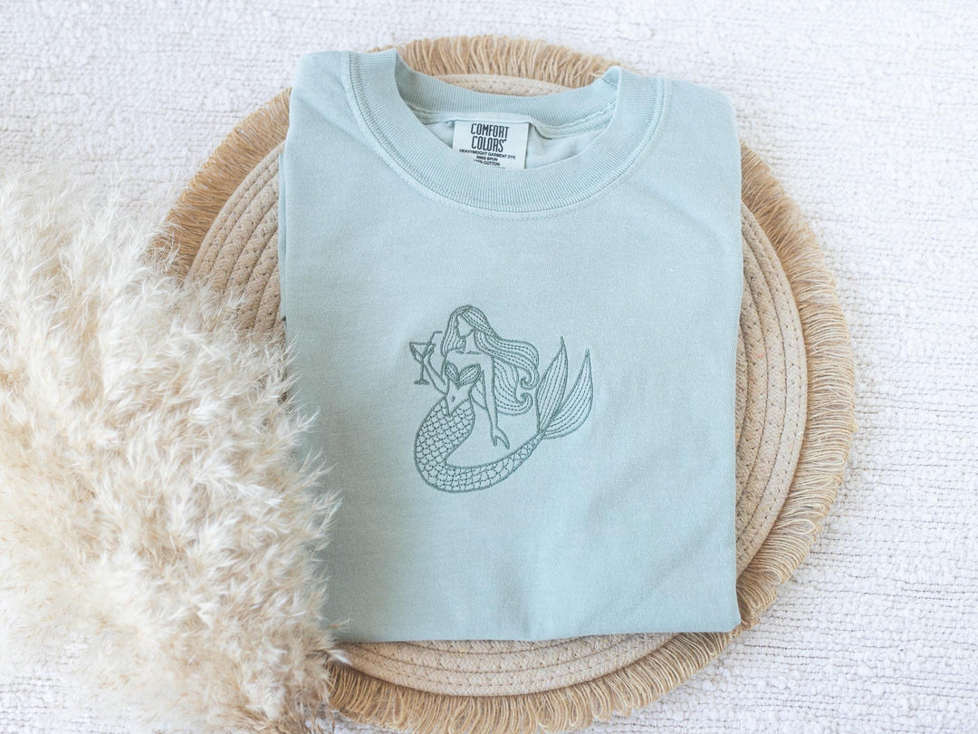 Embroidered Mermaid T-shirt, Embroidered Mermaid Tshirt, Embroidered Summer Tee, Trendy Tshirts for Women MER-C-97