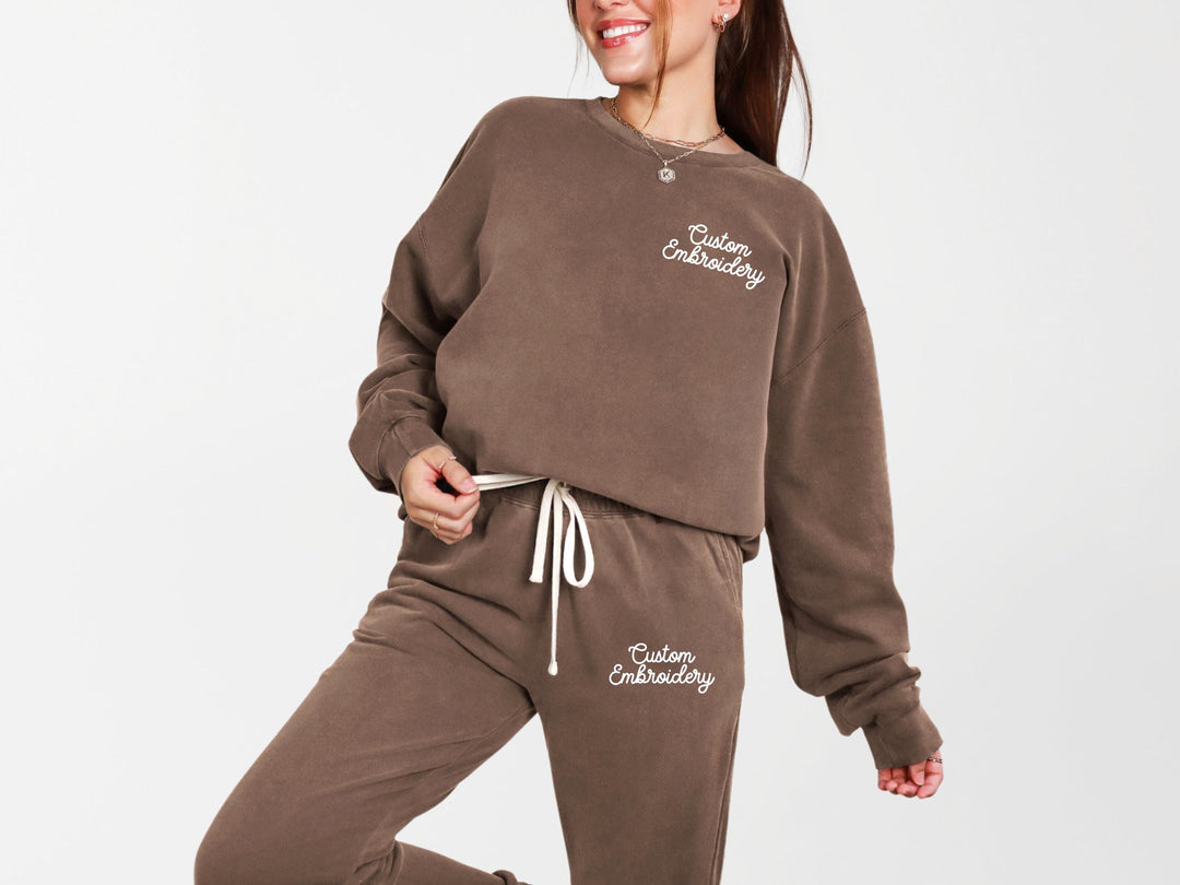Embroidered Comfort Colors Sweatshirt and Jogger, Embroidered Custom Jogger Set, Sweatsuit for Women, Custom Embroidered Jogger CTC97C X