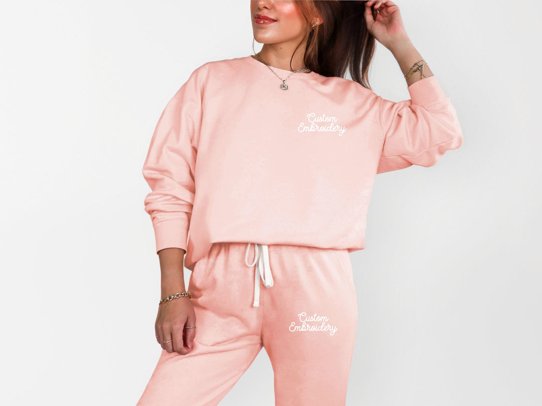 Embroidered Comfort Colors Sweatshirt and Jogger, Embroidered Custom Jogger Set, Sweatsuit for Women, Custom Embroidered Jogger CTC97C X