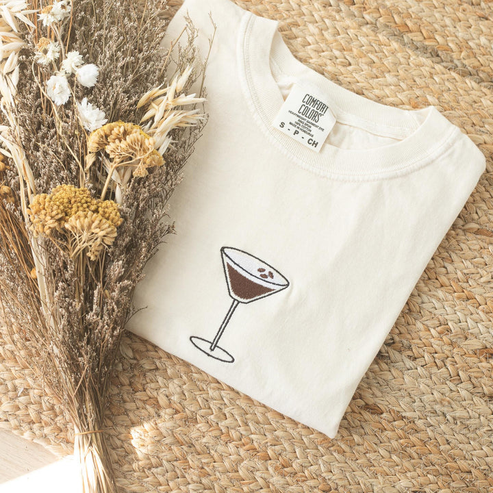 Embroidered Espresso Martini T-shirt, Embroidered Comfort Colors Tee, Embroidered Shirt, Trendy Tshirts for Women, ESM-97-C