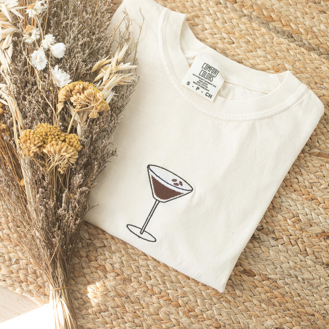 Embroidered Espresso Martini T-shirt, Embroidered Comfort Colors Tee, Embroidered Shirt, Trendy Tshirts for Women, ESM-97-C