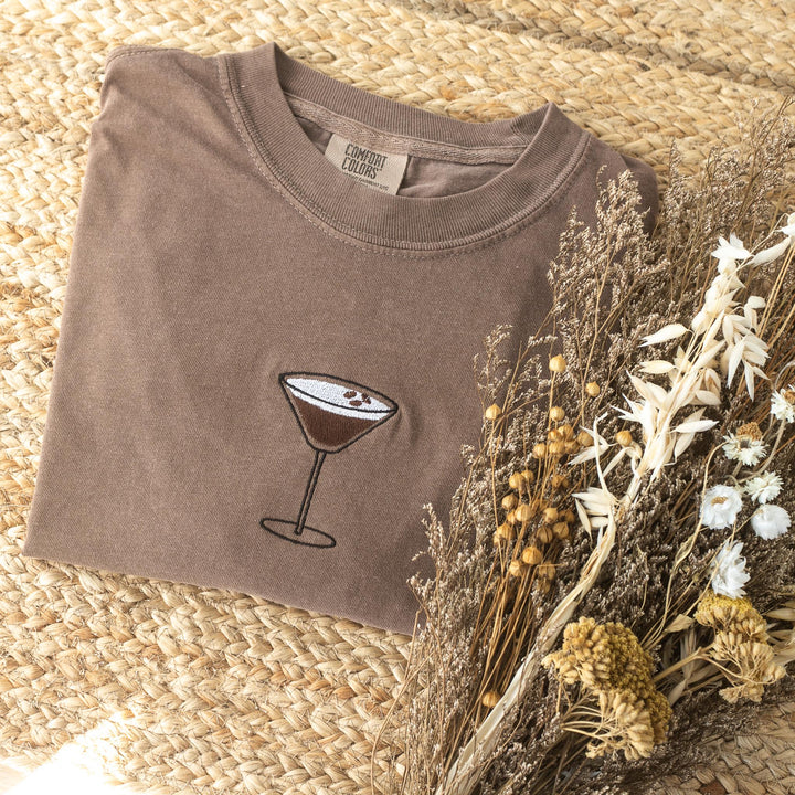 Embroidered Espresso Martini T-shirt, Embroidered Comfort Colors Tee, Embroidered Shirt, Trendy Tshirts for Women, ESM-97-C