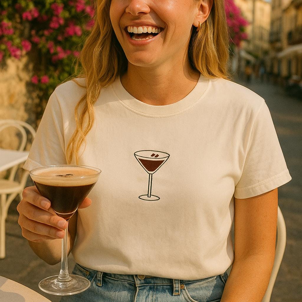 Embroidered Espresso Martini T-shirt, Embroidered Comfort Colors Tee, Embroidered Shirt, Trendy Tshirts for Women, ESM-97-C