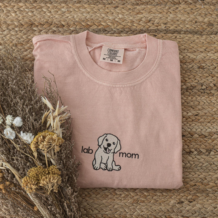 Embroidered Labrador Retriever Mom T-shirt, Embroidered Lab T-shirt, Cute Dog T-shirt, Labrador Retriever Gift, LAB-97-C