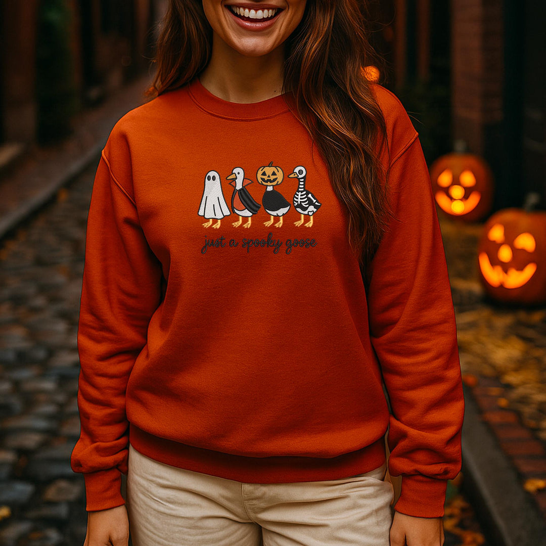 Embroidered Spooky Goose Sweatshirt, Embroidered Goose Sweatshirt, Halloween Sweatshirt, Funny Fall Sweatshirt JUP-196-C