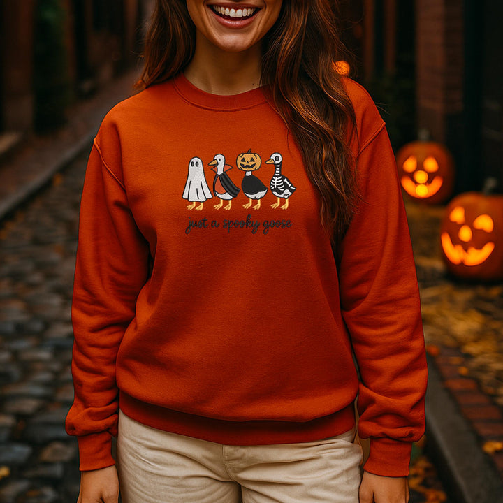 Embroidered Spooky Goose Sweatshirt, Embroidered Goose Sweatshirt, Halloween Sweatshirt, Funny Fall Sweatshirt JUP-196-C