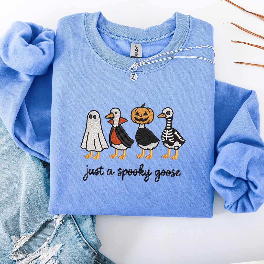 Embroidered Spooky Goose Sweatshirt, Embroidered Goose Sweatshirt, Halloween Sweatshirt, Funny Fall Sweatshirt JUP-196-C