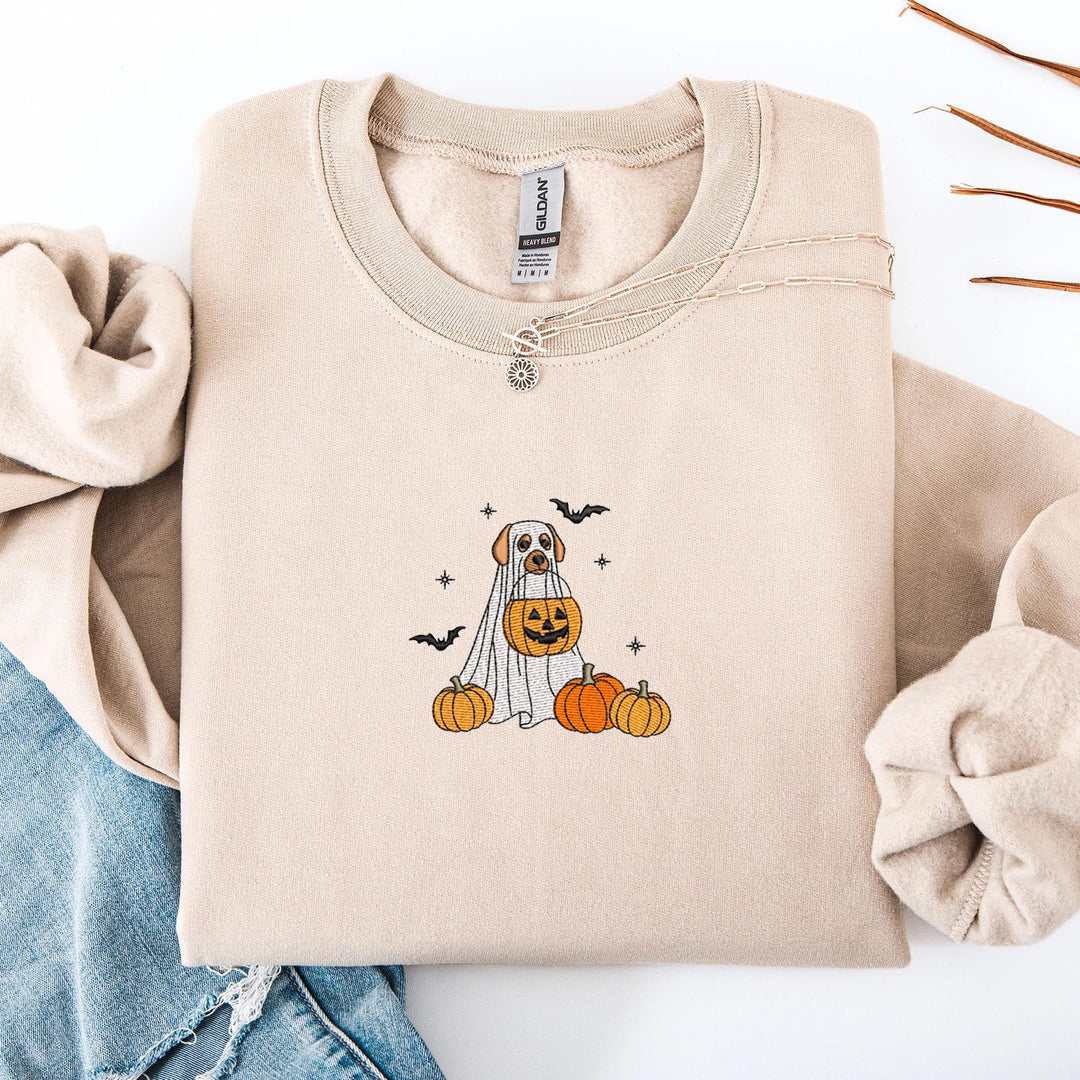 Embroidered Spooky Dog Sweatshirt, Embroidered Trick or Treat Dog Sweatshirt, Halloween Sweatshirt, Funny Fall Sweatshirt DOGH-97-C