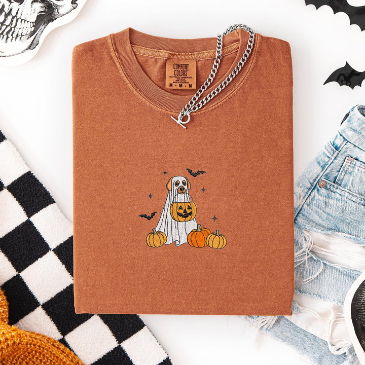 Embroidered Spooky Dog Comfort Colors T-shirt, Halloween T-shirt, Trendy Fall T-shirt, Halloween Tee Cute Fall Dog Halloween JUP-196-C