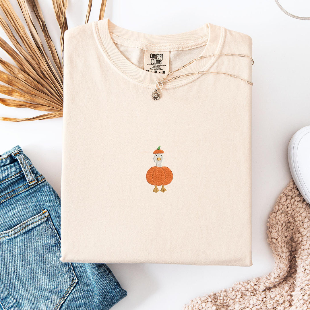 Embroidered Spooky Goose Comfort Colors T-shirt, Halloween T-shirt, Trendy Fall T-shirt, Halloween Tee Cute Fall Goose Halloween PUGO-97-C