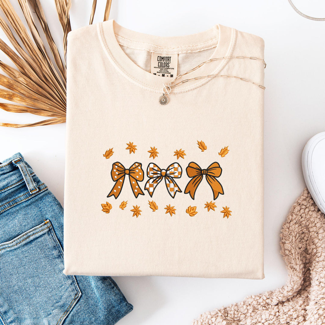 Embroidered Coquette Fall Ribbon Comfort Colors T-shirt, Halloween T-shirt, Trendy Fall T-shirt, Cute Ghost Halloween T-shirt, RBS-120-C