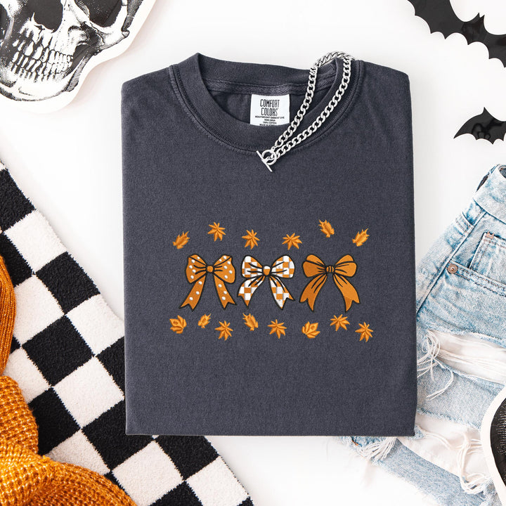 Embroidered Coquette Fall Ribbon Comfort Colors T-shirt, Halloween T-shirt, Trendy Fall T-shirt, Cute Ghost Halloween T-shirt, RBS-120-C