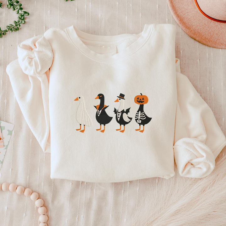 Embroidered Spooky Goose Sweatshirt, Embroidered Goose Sweatshirt, Halloween Sweatshirt, Funny Fall Sweatshirt RDUT-120-C