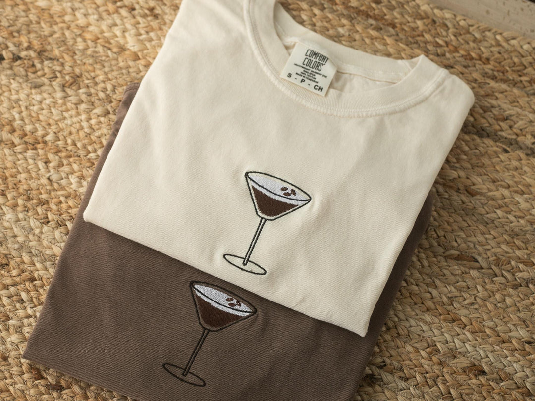 Embroidered Espresso Martini T-shirt, Embroidered Comfort Colors Tee, Embroidered Shirt, Trendy Tshirts for Women, ESM-97-C