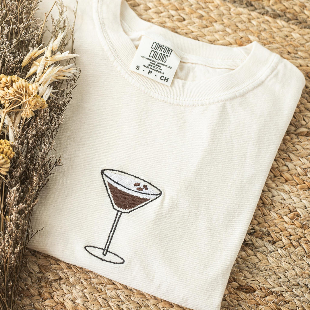 Embroidered Espresso Martini T-shirt, Embroidered Comfort Colors Tee, Embroidered Shirt, Trendy Tshirts for Women, ESM-97-C