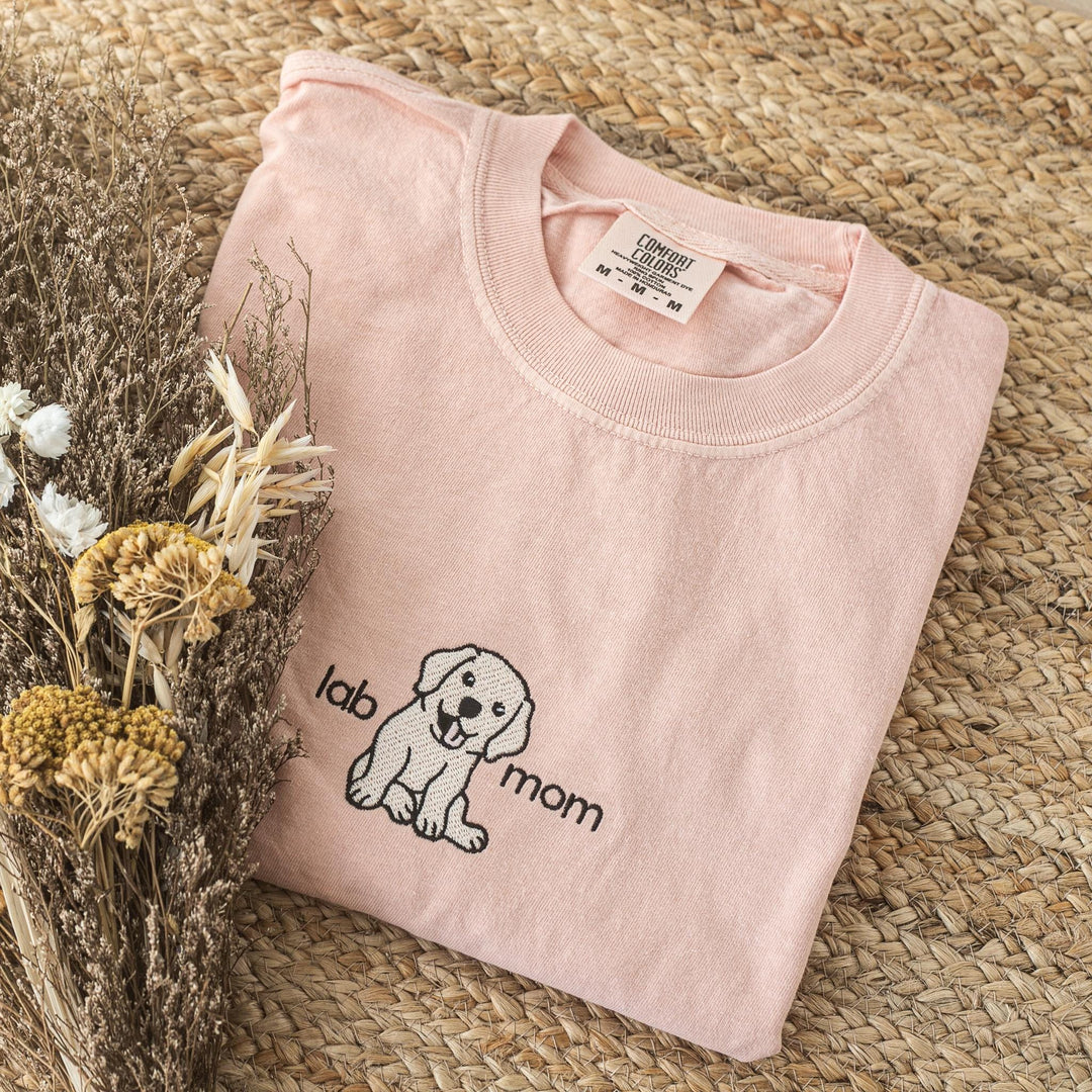 Embroidered Labrador Retriever Mom T-shirt, Embroidered Lab T-shirt, Cute Dog T-shirt, Labrador Retriever Gift, LAB-97-C