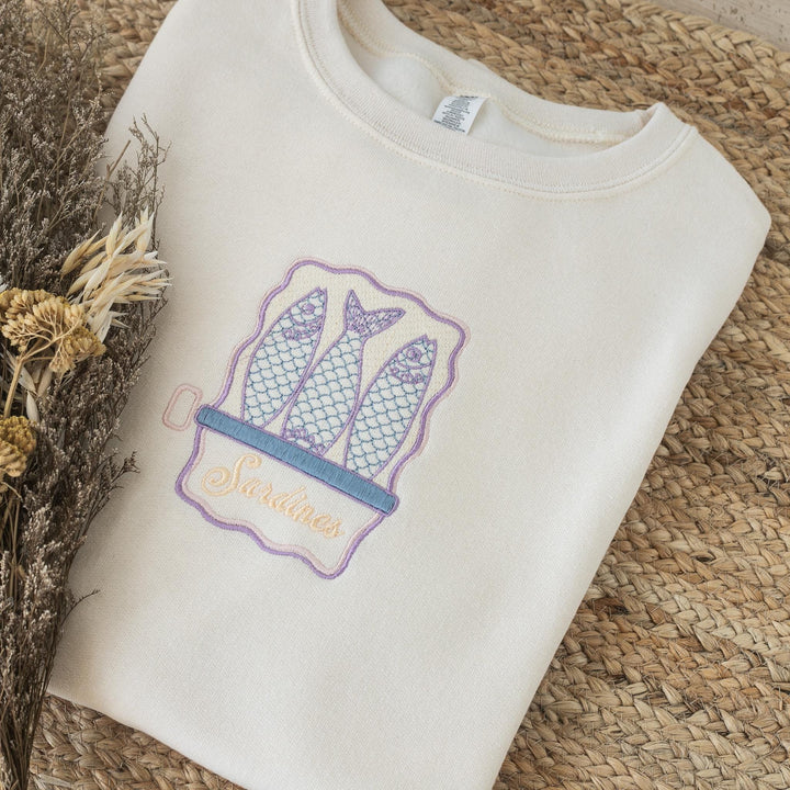 Embroidered Sardines Sweatshirt, Embroidered Crewneck Sweatshirts Women, Trendy Summer Crewneck, French Summer Trendy Sweatshirt, SSAR-120-C