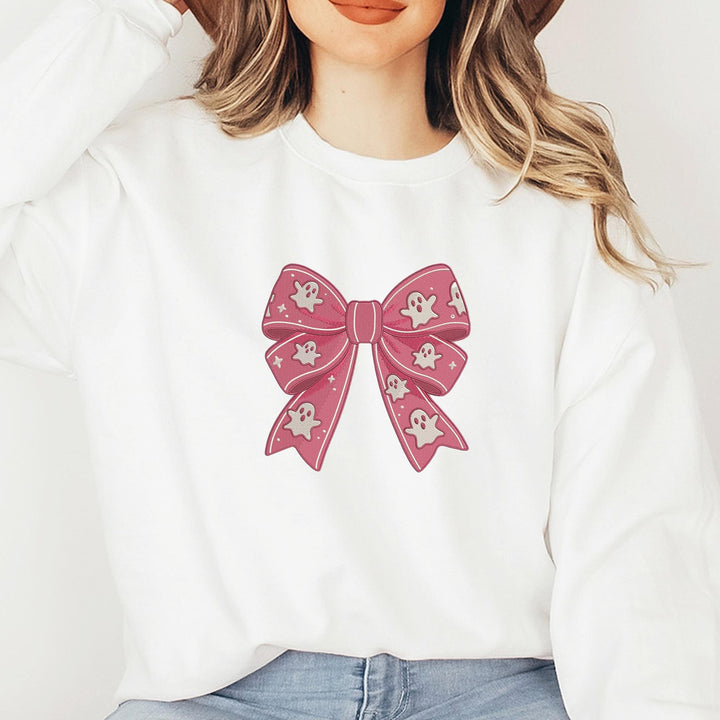 Embroidered Coquette Ghost Ribbon Sweatshirt, Embroidered Ghost Sweatshirt, Halloween Sweatshirt, Funny Fall Sweatshirt, BOGO-196-C