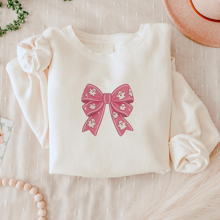 Embroidered Coquette Ghost Ribbon Sweatshirt, Embroidered Ghost Sweatshirt, Halloween Sweatshirt, Funny Fall Sweatshirt, BOGO-196-C