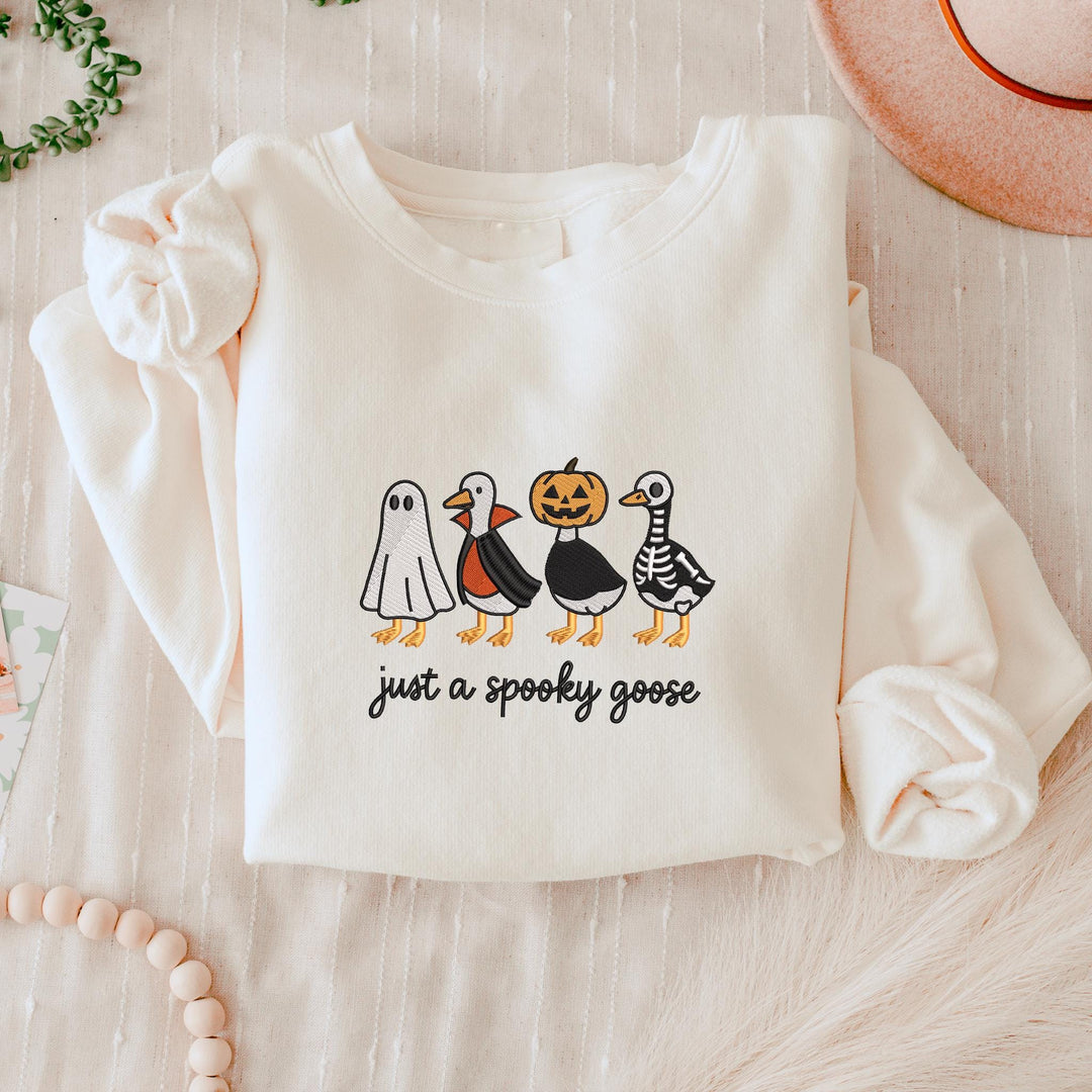 Embroidered Spooky Goose Sweatshirt, Embroidered Goose Sweatshirt, Halloween Sweatshirt, Funny Fall Sweatshirt JUP-196-C