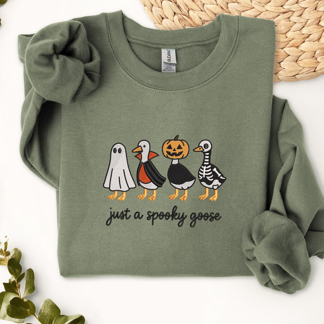 Embroidered Spooky Goose Sweatshirt, Embroidered Goose Sweatshirt, Halloween Sweatshirt, Funny Fall Sweatshirt JUP-196-C
