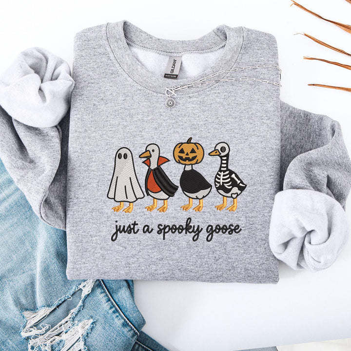 Embroidered Spooky Goose Sweatshirt, Embroidered Goose Sweatshirt, Halloween Sweatshirt, Funny Fall Sweatshirt JUP-196-C