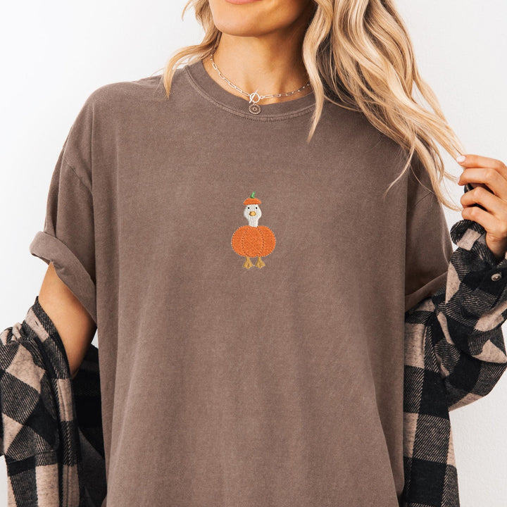 Embroidered Spooky Goose Comfort Colors T-shirt, Halloween T-shirt, Trendy Fall T-shirt, Halloween Tee Cute Fall Goose Halloween PUGO-97-C